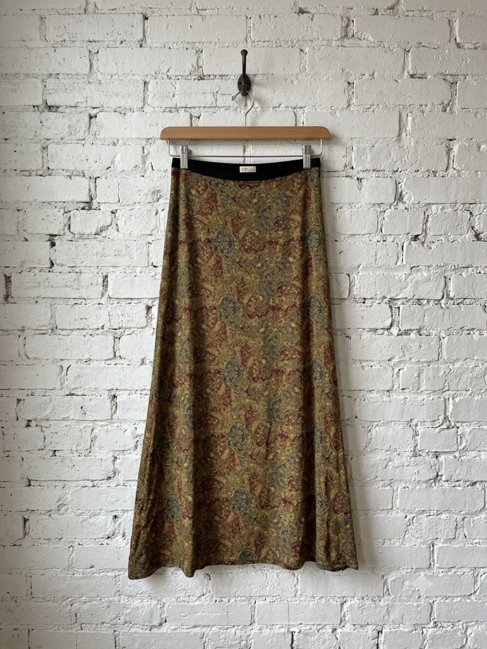 Free People Paisley Floral A Line Stretch Maxi Skirt Yellow Navy Small Boho
